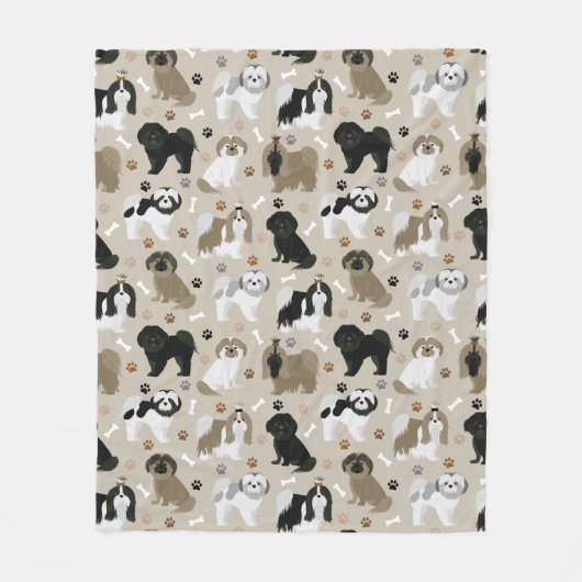 Shih Tzu Hunde Paws & Bones Fleece Blanket (Vorderseite)