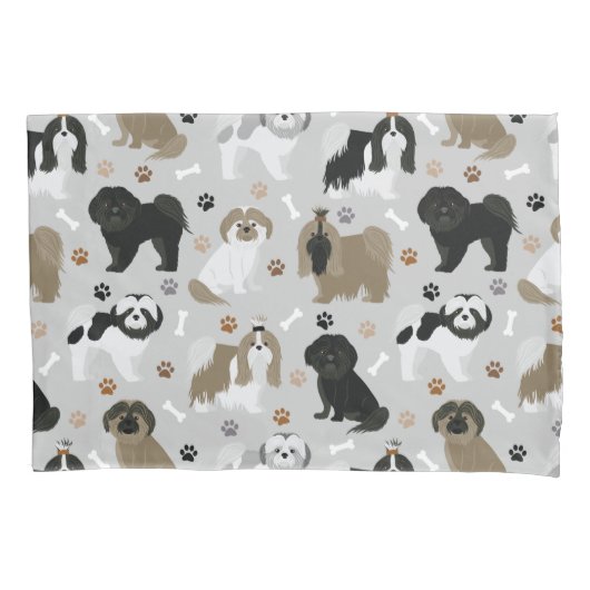 Shih Tzu Hunde Paws & Bones Pillow Case Kissenbezug (Vorderseite)
