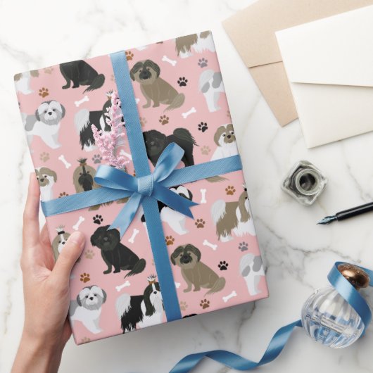 Shih Tzu Hunde Pfoten und Knochen Wrapping Paper Geschenkpapier (Schenken)