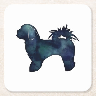 Shih Tzu Hunde Silhouette Wasserfarbe Rechteckiger Pappuntersetzer