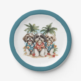 Shih Tzu Hunde tragen hawaiianische Shirts Pappteller