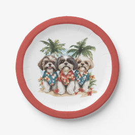 Shih Tzu Hunde tragen hawaiianische Shirts Pappteller
