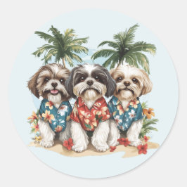 Shih Tzu Hunde tragen hawaiianische Shirts Runder Aufkleber