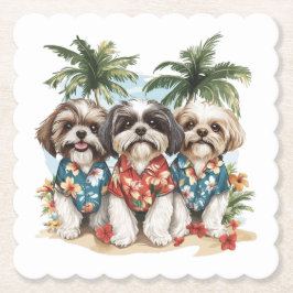 Shih Tzu Hunde tragen hawaiianische Shirts Untersetzer
