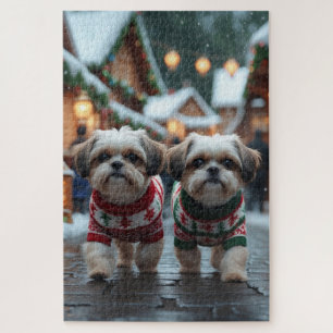 Shih Tzu Hunde Weihnachten Schnee Urlaub Puzzle