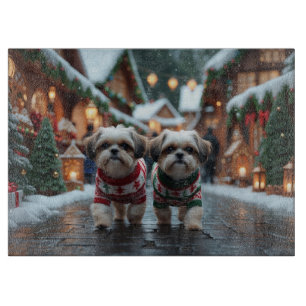 Shih Tzu Hunde Weihnachten Schnee Urlaub Schneidebrett