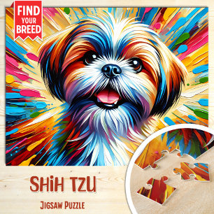 Shih Tzu Hundeporträt Acryl-Kunst Druck Hunde Lieb Puzzle
