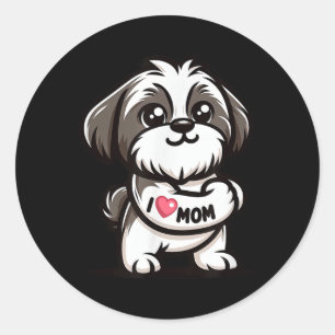 Shih Tzu I Liebe Mama Funny Dog Tattoo Runder Aufkleber