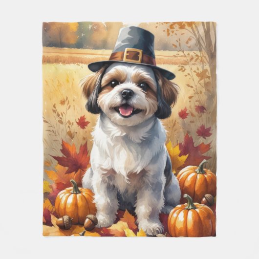 Shih Tzu im Herbst hinterlässt Erntedank Art Fleecedecke (Vorderseite)