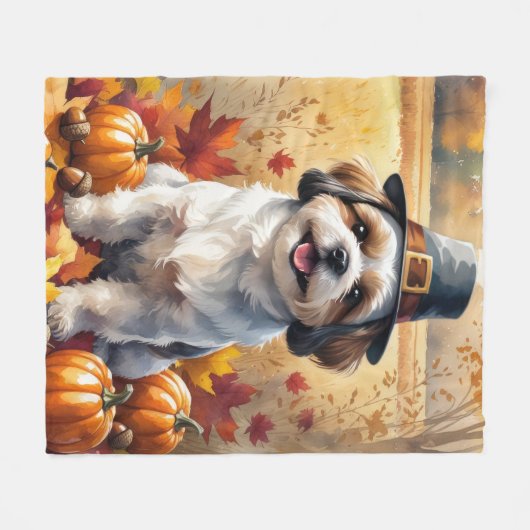 Shih Tzu im Herbst hinterlässt Erntedank Art Fleecedecke (Vorderseite (Horizontal))