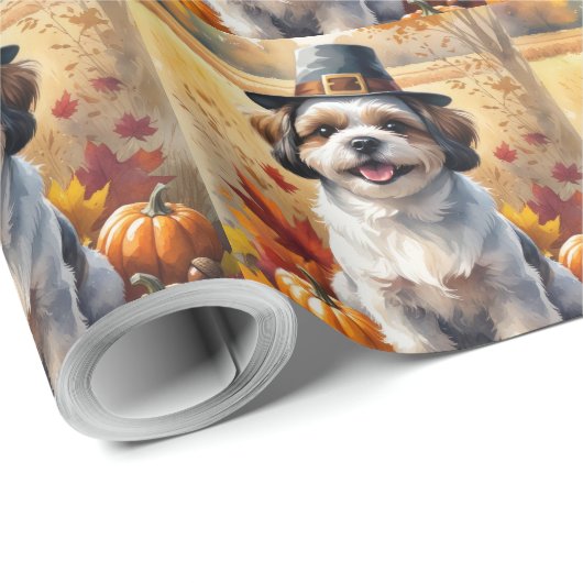 Shih Tzu im Herbst hinterlässt Erntedank Art Geschenkpapier (Rolleneckpunkt)
