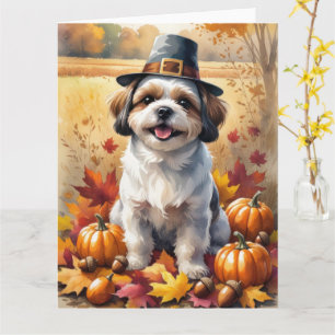 Shih Tzu im Herbst hinterlässt Erntedank Art Karte