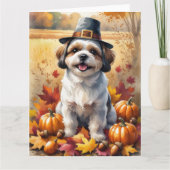 Shih Tzu im Herbst hinterlässt Erntedank Art Karte (Vorderseite)