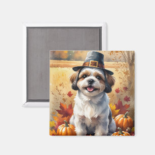 Shih Tzu im Herbst hinterlässt Erntedank Art Magnet