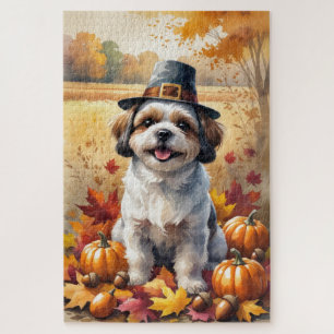 Shih Tzu im Herbst hinterlässt Erntedank Art Puzzle
