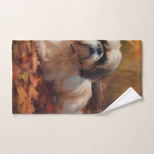 Shih Tzu im Herbst Leaves Fall Inspiriert Badhandtuch Set (Handtuch)