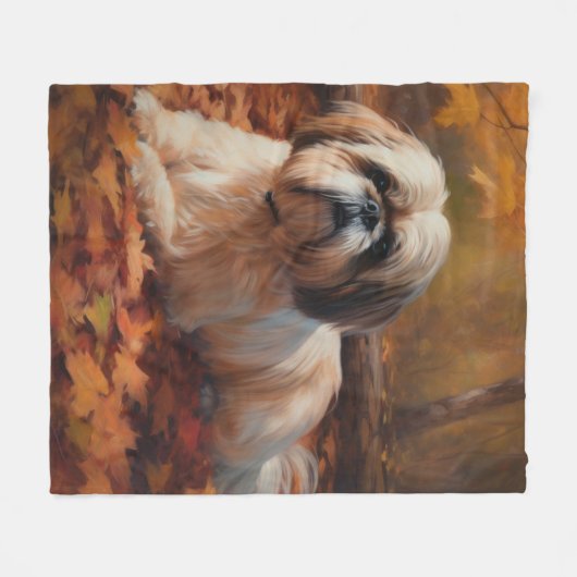 Shih Tzu im Herbst Leaves Fall Inspiriert Fleecedecke (Vorderseite (Horizontal))
