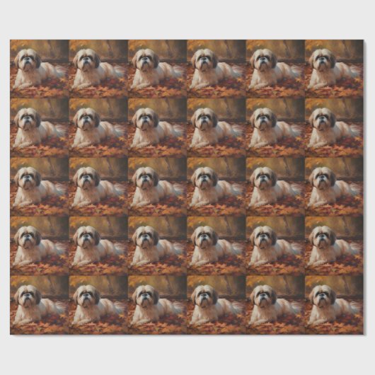 Shih Tzu im Herbst Leaves Fall Inspiriert Geschenkpapier (Flach)