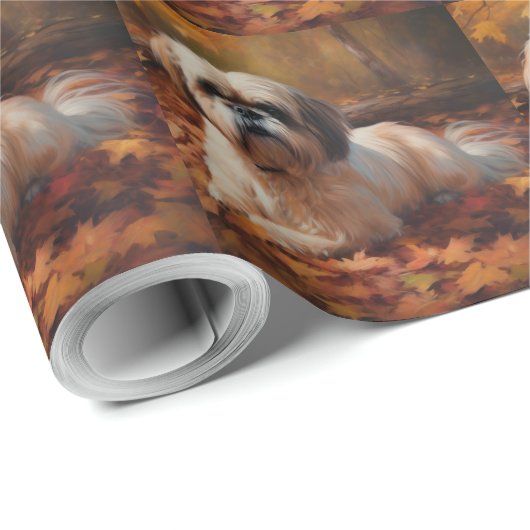 Shih Tzu im Herbst Leaves Fall Inspiriert Geschenkpapier (Rolleneckpunkt)
