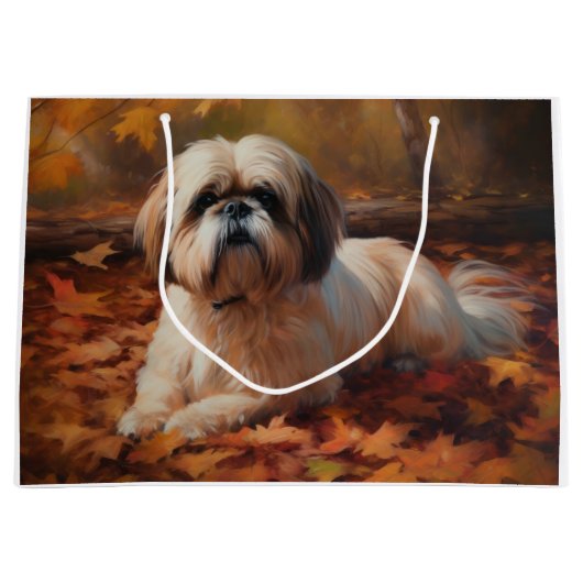 Shih Tzu im Herbst Leaves Fall Inspiriert Große Geschenktüte (Vorderseite)