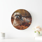 Shih Tzu im Herbst Leaves Fall Inspiriert Große Wanduhr (Zuhause)