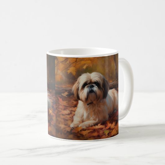 Shih Tzu im Herbst Leaves Fall Inspiriert Kaffeetasse (VorderseiteRechts)