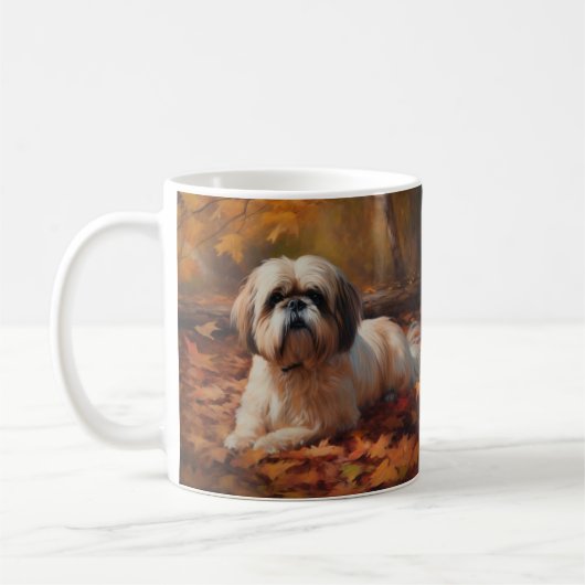 Shih Tzu im Herbst Leaves Fall Inspiriert Kaffeetasse (Links)