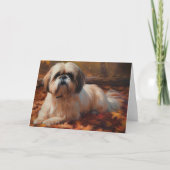 Shih Tzu im Herbst Leaves Fall Inspiriert Karte (Vorderseite)