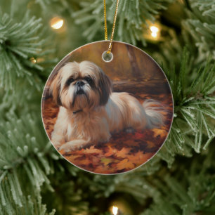 Shih Tzu im Herbst Leaves Fall Inspiriert Keramik Ornament