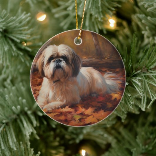 Shih Tzu im Herbst Leaves Fall Inspiriert Keramik Ornament (Baum)