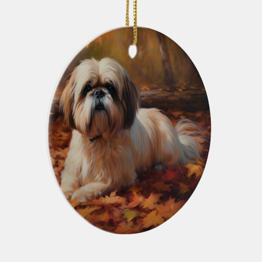 Shih Tzu im Herbst Leaves Fall Inspiriert Keramik Ornament (Rechts)