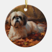 Shih Tzu im Herbst Leaves Fall Inspiriert Keramik Ornament (Vorne)