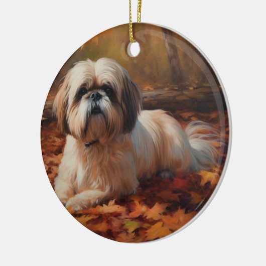 Shih Tzu im Herbst Leaves Fall Inspiriert Keramik Ornament (Links)