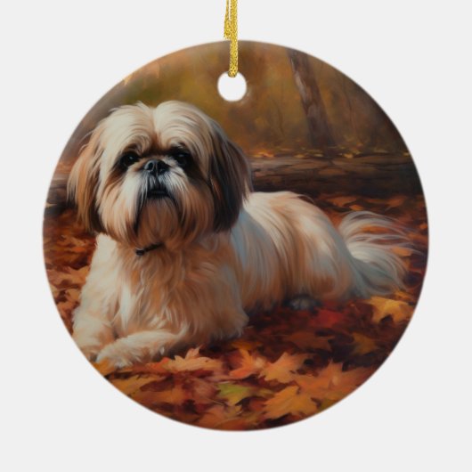 Shih Tzu im Herbst Leaves Fall Inspiriert Keramik Ornament (Hinten)