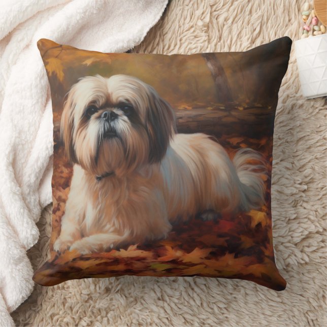 Shih Tzu im Herbst Leaves Fall Inspiriert Kissen (Decke)