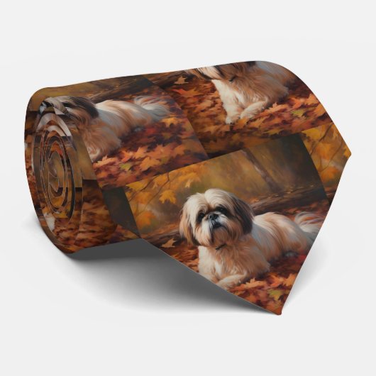 Shih Tzu im Herbst Leaves Fall Inspiriert Krawatte (Gerollt)