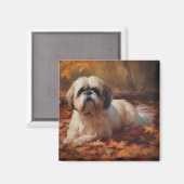 Shih Tzu im Herbst Leaves Fall Inspiriert Magnet (Vorderseite/Rückseite)