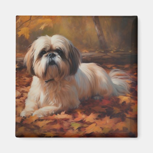 Shih Tzu im Herbst Leaves Fall Inspiriert Magnet (Vorne)