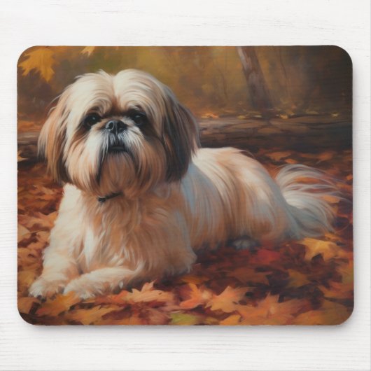 Shih Tzu im Herbst Leaves Fall Inspiriert Mousepad (Vorne)