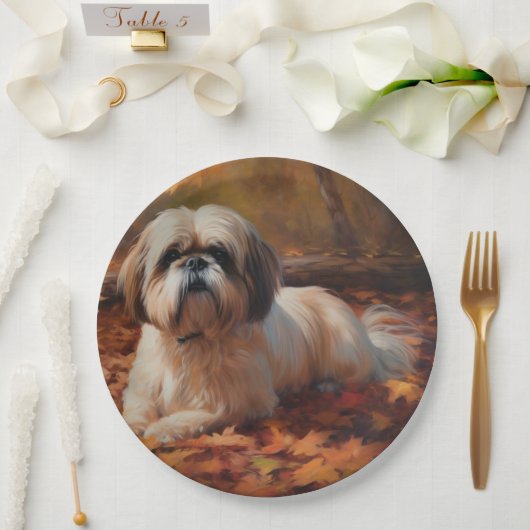 Shih Tzu im Herbst Leaves Fall Inspiriert Pappteller (Hochzeit)