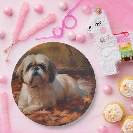 Shih Tzu im Herbst Leaves Fall Inspiriert Pappteller (Party)