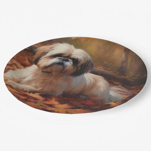 Shih Tzu im Herbst Leaves Fall Inspiriert Pappteller (Schrägansicht)