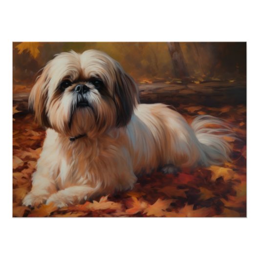 Shih Tzu im Herbst Leaves Fall Inspiriert Poster (Vorderseite)