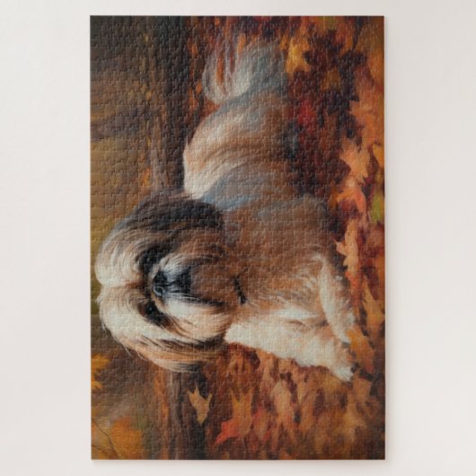 Shih Tzu im Herbst Leaves Fall Inspiriert Puzzle (Vertikal)