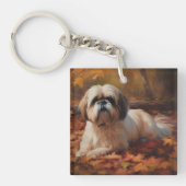 Shih Tzu im Herbst Leaves Fall Inspiriert Schlüsselanhänger (Vorderseite)