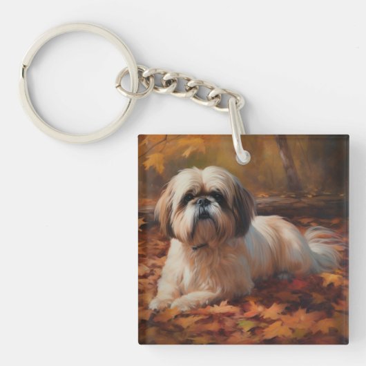 Shih Tzu im Herbst Leaves Fall Inspiriert Schlüsselanhänger (Vorderseite)