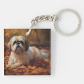 Shih Tzu im Herbst Leaves Fall Inspiriert Schlüsselanhänger (Rückseite)