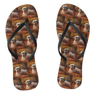 Shih Tzu im Herbstlaubfall inspiriert Badesandalen