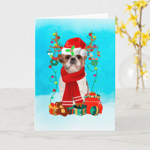 Shih Tzu im Schnee mit Weihnachtsgeschenken Karte