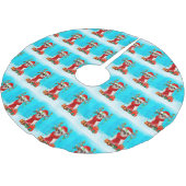 Shih Tzu im Schnee mit Weihnachtsgeschenken Polyester Weihnachtsbaumdecke (Schrägansicht)